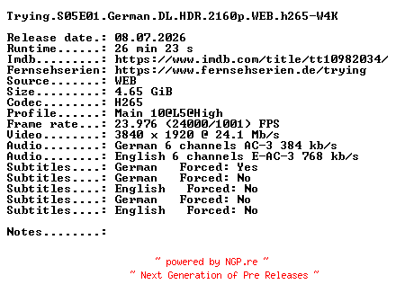 NFO for the release Trying.S05E01.German.DL.HDR.2160p.WEB.h265-W4K by W4K