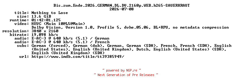 NFO for the release Bis.zum.Ende.2026.GERMAN.DL.DV.2160p.WEB.h265-SAUERKRAUT by SAUERKRAUT