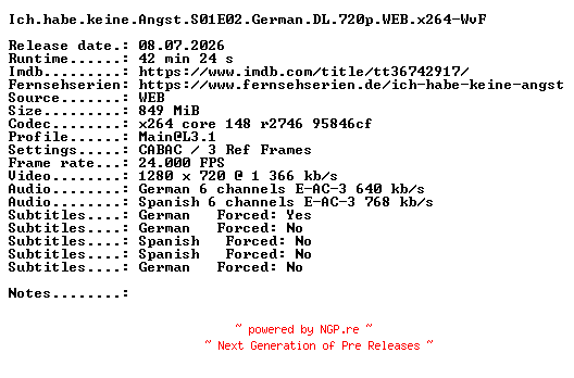 NFO for the release Ich.habe.keine.Angst.S01E02.German.DL.720p.WEB.x264-WvF by WvF