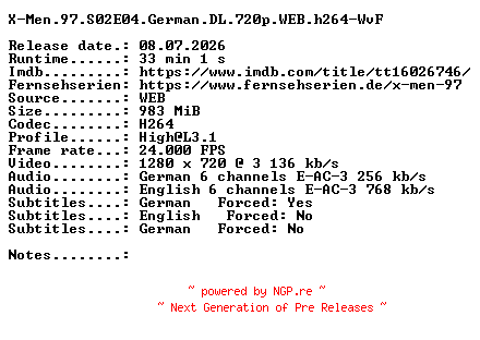 NFO for the release X-Men.97.S02E04.German.DL.720p.WEB.h264-WvF by WvF
