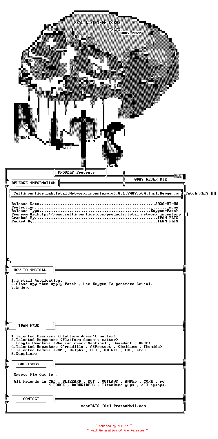 NFO for the release Softinventive.Lab.Total.Network.Inventory.v6.8.1.7487.x64.Incl.Keygen.and.Patch-RLTS by RLTS