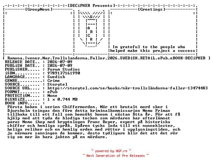 NFO for the release Ramona.Ivener.Nar.Trollslandorna.Faller.2026.SWEDiSH.RETAiL.ePub.eBOOK-DECiPHER by DECiPHER