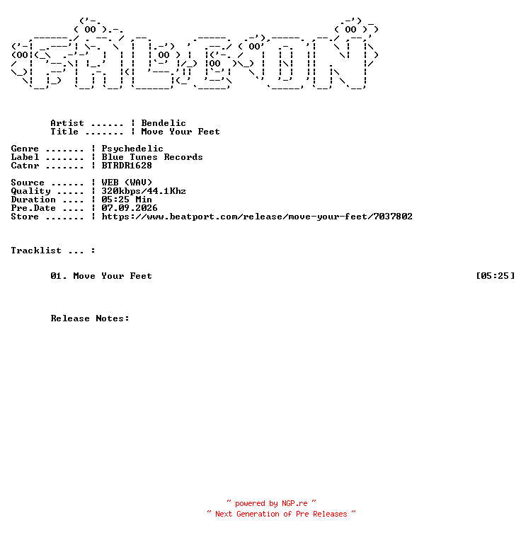 NFO for the release Bendelic-Move_Your_Feet-(BTRDR1628)-SINGLE-WEB-2026-FALCON by FALCON