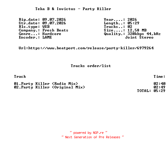 NFO for the release Teka_B_And_Invictus_-_Party_Killer-(FB20260005)-WEB-2026-FMC by FMC