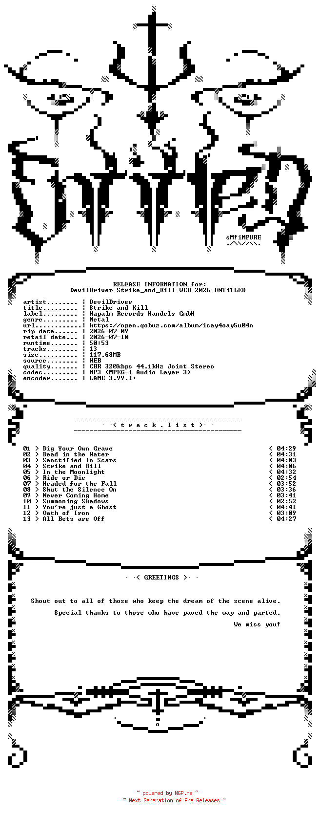 NFO for the release DevilDriver-Strike_and_Kill-WEB-2026-ENTiTLED by ENTiTLED
