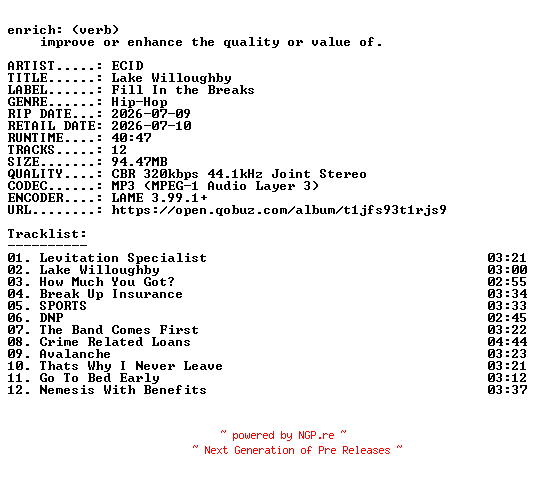 NFO for the release ECID-Lake_Willoughby-WEB-2026-ENRiCH by ENRiCH