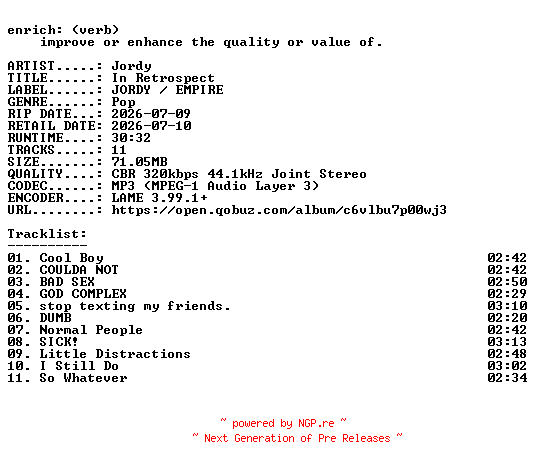 NFO for the release Jordy-In_Retrospect-WEB-2026-ENRiCH by ENRiCH