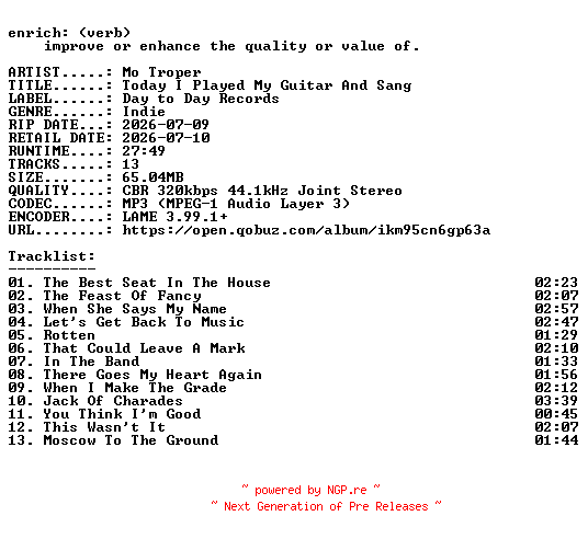 NFO for the release Mo_Troper-Today_I_Played_My_Guitar_And_Sang-WEB-2026-ENRiCH by ENRiCH