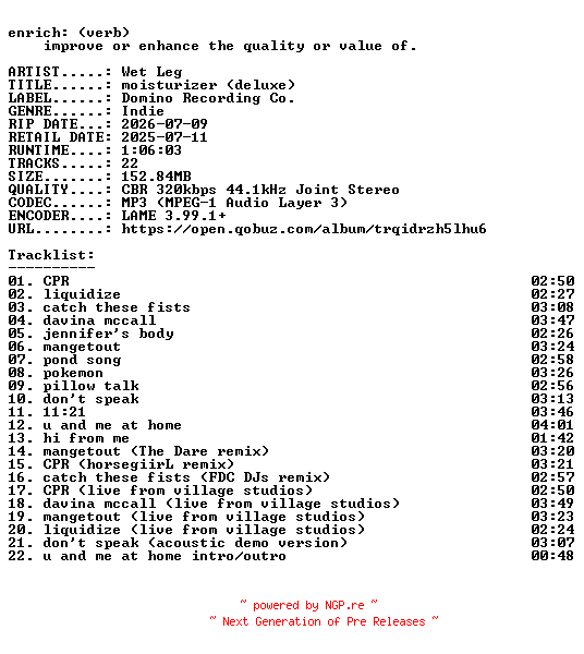 NFO for the release Wet_Leg-moisturizer_(deluxe)-WEB-2026-ENRiCH by ENRiCH