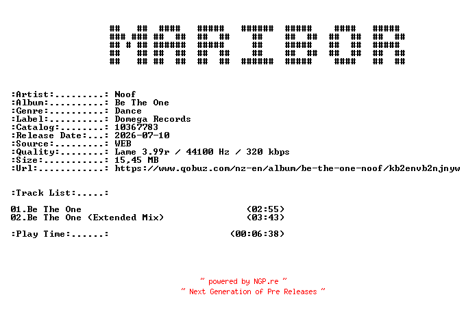 NFO for the release Noof-Be_The_One-(10367783)-WEB-2026-MARiBOR by MARiBOR