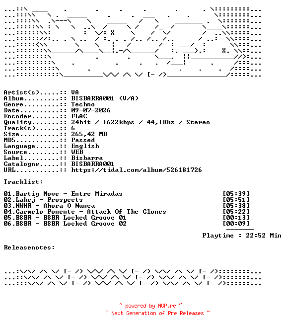NFO for the release VA-BISBARRA001_VA-BISBARRA001-24BIT-WEB-FLAC-2026-WAVED by WAVED