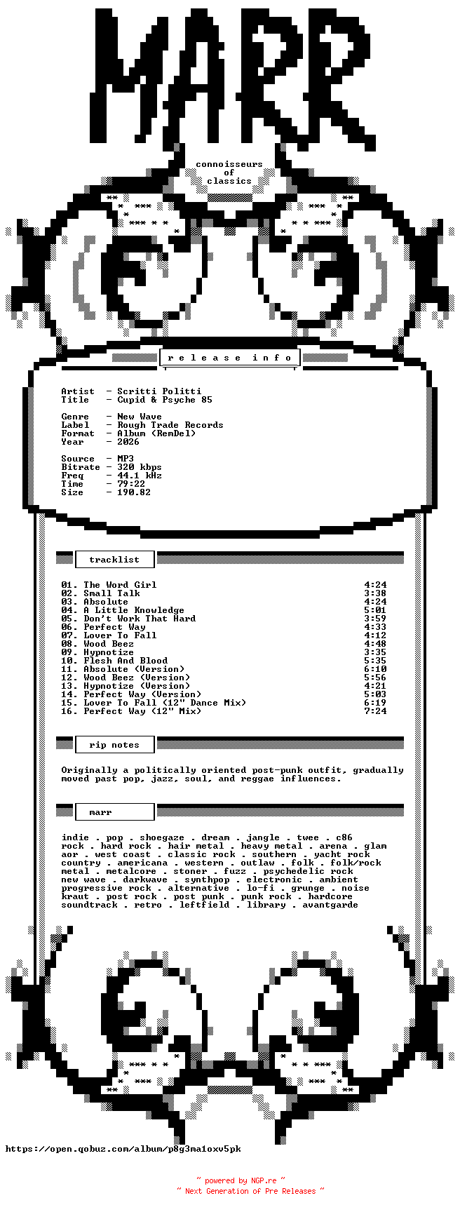 NFO for the release Scritti_Politti-Cupid_And_Psyche_85-Remastered_Deluxe_Edition-WEB-2026-MARR by MARR