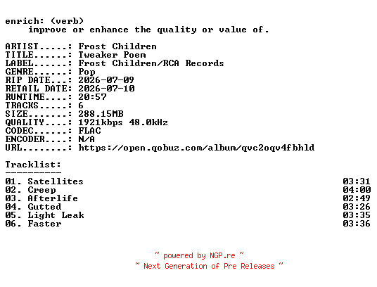 NFO for the release Frost_Children-Tweaker_Poem-EP-24BIT-WEB-FLAC-2026-ENRiCH by ENRiCH