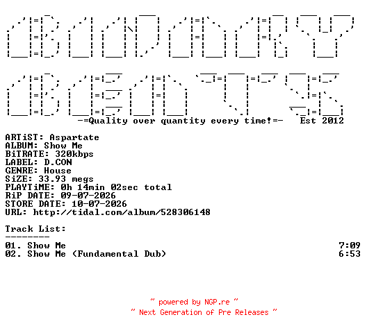 NFO for the release Aspartate-Show_Me-(DCONDIG013)-WEB-2026-BB by BB