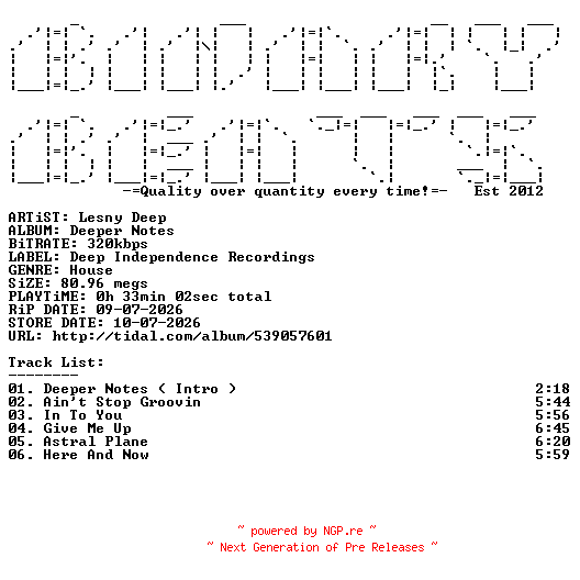 NFO for the release Lesny_Deep-Deeper_Notes-(DPR50)-WEB-2026-BB by BB