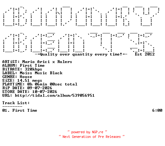 NFO for the release Mario_Arici_x_Rulers-First_Time-(MOISSB679)-SINGLE-WEB-2026-BB by BB