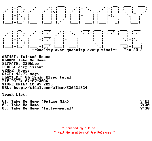 NFO for the release Twisted_House-Take_Me_Home-(DVR107B)-WEB-2026-BB by BB