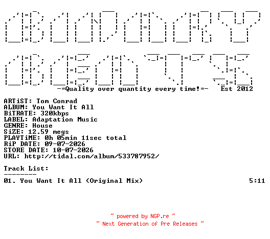 NFO for the release Tom_Conrad-You_Want_It_All-(AM175)-SINGLE-WEB-2026-BB by BB