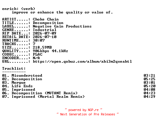 NFO for the release Choke_Chain-Decomposition-EP-16BIT-WEB-FLAC-2026-ENRiCH by ENRiCH