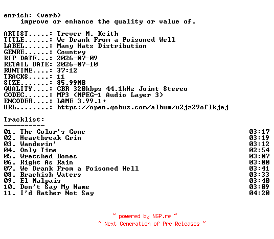 NFO for the release Trever_M._Keith-We_Drank_From_a_Poisoned_Well-WEB-2026-ENRiCH by ENRiCH
