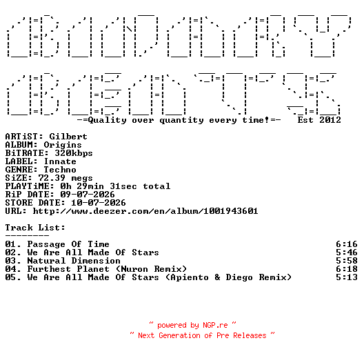 NFO for the release Gilbert-Origins-(INN8008)-WEB-2026-BB by BB