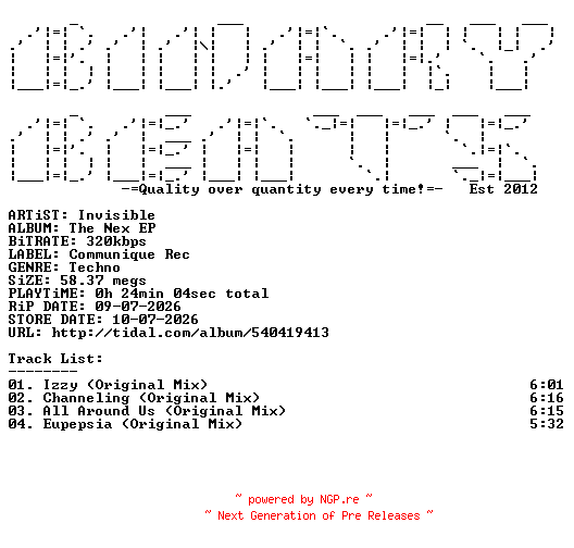 NFO for the release Invisible-The_Nex_EP-(COMMUNIQUE011)-WEB-2026-BB by BB