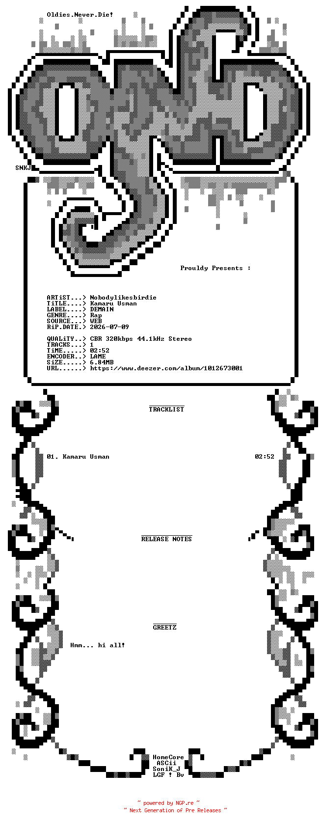 NFO for the release Nobodylikesbirdie-Kamaru_Usman-SINGLE-WEB-FR-2026-OND by OND