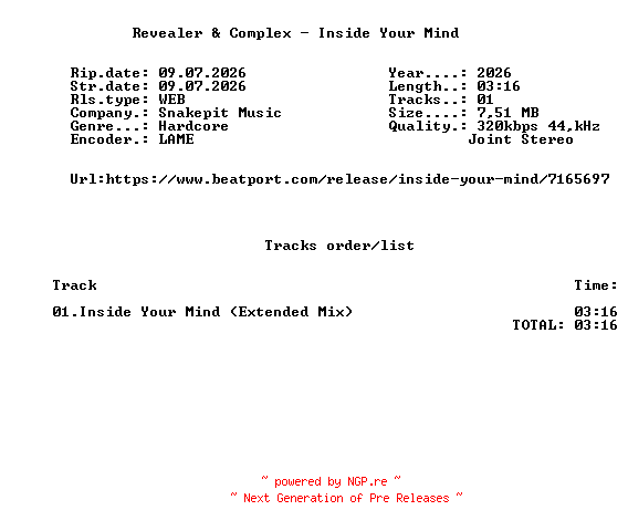 NFO for the release Revealer_And_Complex_-_Inside_Your_Mind-(SPM156)-SINGLE-WEB-2026-FMC by FMC