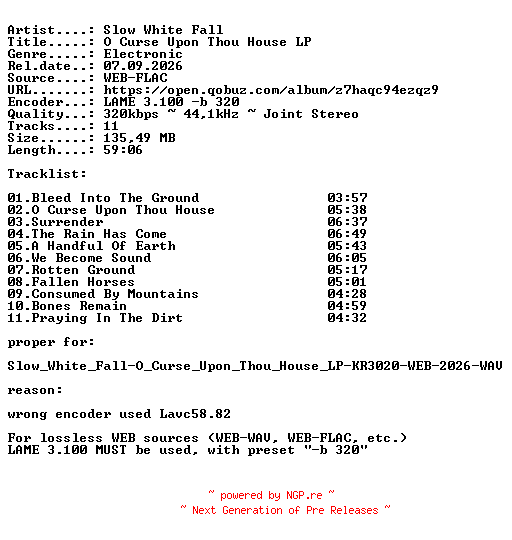 NFO for the release Slow_White_Fall-O_Curse_Upon_Thou_House_LP-(KR3020)-PROPER-WEB-2026-IND by IND