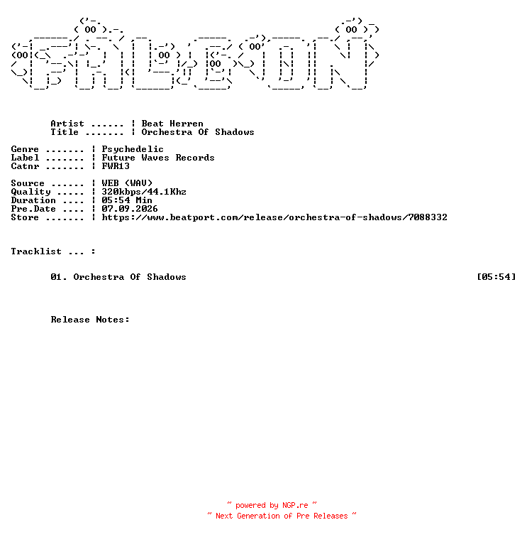 NFO for the release Beat_Herren-Orchestra_Of_Shadows-(FWR13)-SINGLE-WEB-2026-FALCON by FALCON