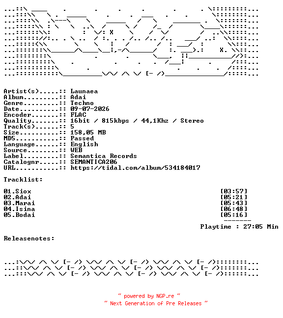 NFO for the release Launaea-Adai-SEMANTICA206-16BIT-WEB-FLAC-2026-WAVED by WAVED