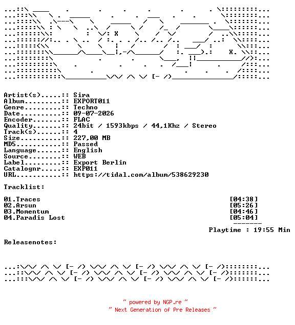 NFO for the release Sira-EXPORT011-EXP011-24BIT-WEB-FLAC-2026-WAVED by WAVED