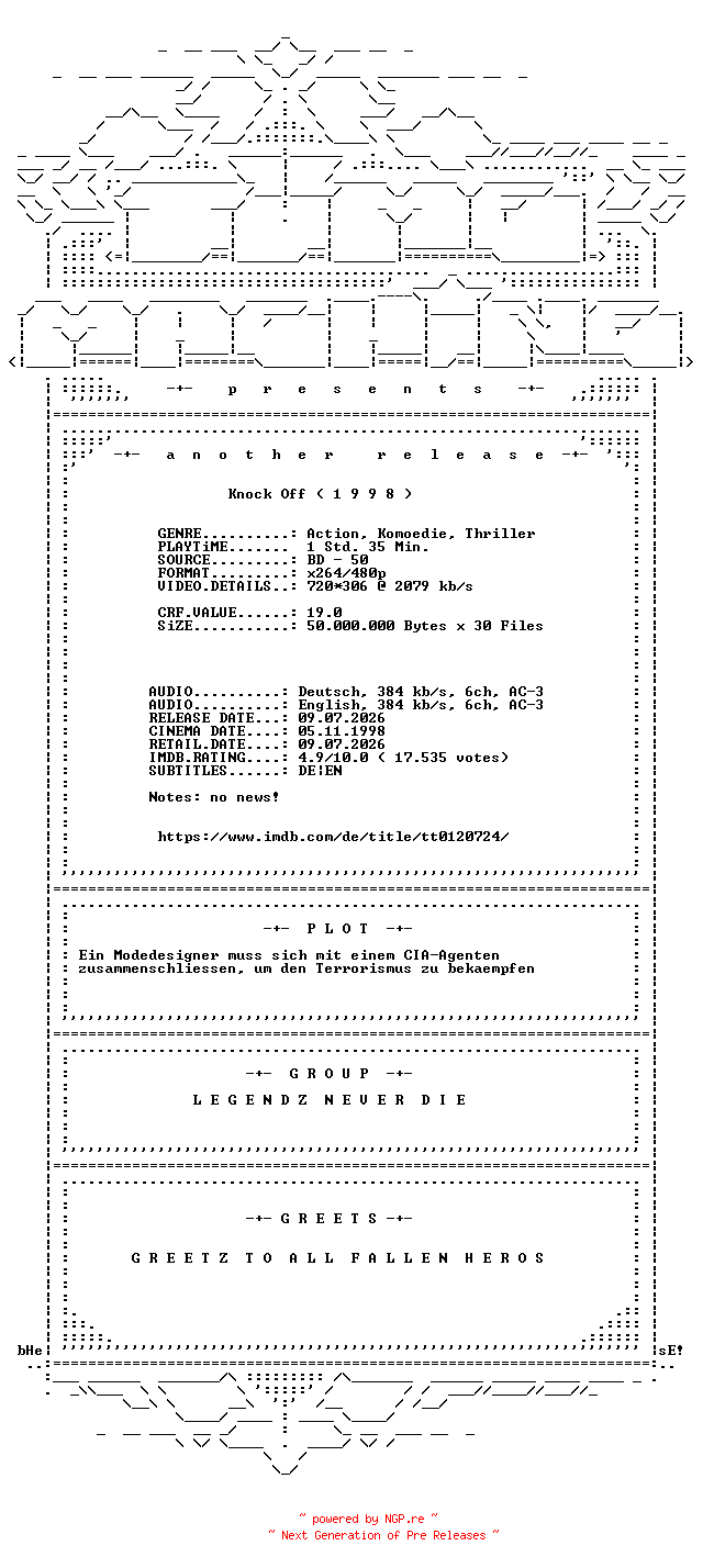 NFO for the release Knock.Off.REMASTERED.1998.German.DL.AC3.BDRip.x264-TM by TM
