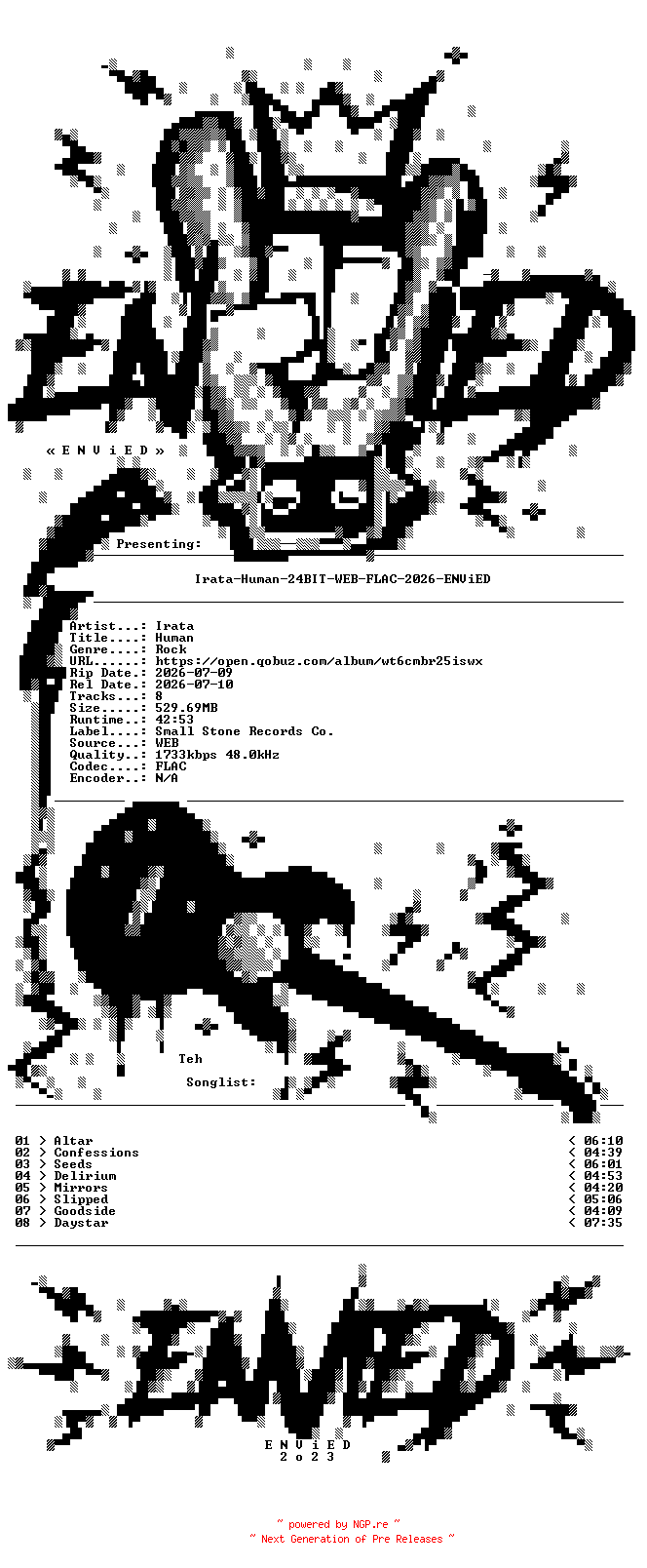 NFO for the release Irata-Human-24BIT-WEB-FLAC-2026-ENViED by ENViED