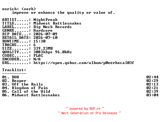 NFO for the release NightFreak-Midwest_Rattlesnakes-24BIT-WEB-FLAC-2026-ENRiCH by ENRiCH