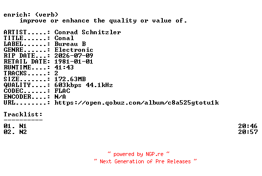 NFO for the release Conrad_Schnitzler-Conal-16BIT-WEB-FLAC-2026-ENRiCH by ENRiCH
