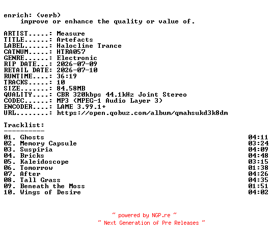 NFO for the release Measure-Artefacts-(HTRA057)-WEB-2026-ENRiCH by ENRiCH