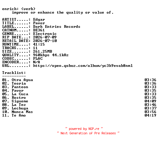 NFO for the release Edgar-Pavor-(DE361)-16BIT-WEB-FLAC-2026-ENRiCH by ENRiCH