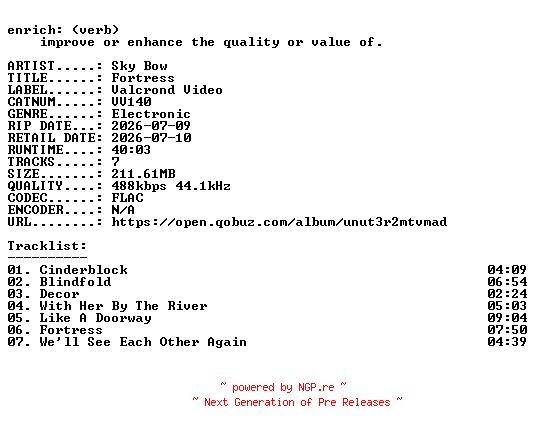 NFO for the release Sky_Bow-Fortress-(VV140)-16BIT-WEB-FLAC-2026-ENRiCH by ENRiCH