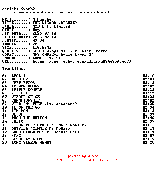 NFO for the release M_Huncho-THE_WIZARD_(DELUXE)-WEB-2026-ENRiCH by ENRiCH