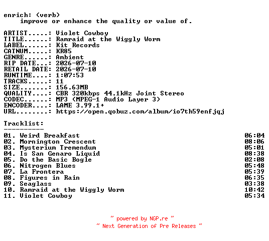 NFO for the release Violet_Cowboy-Ramraid_at_the_Wiggly_Worm-(KR85)-WEB-2026-ENRiCH by ENRiCH