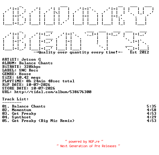 NFO for the release Jetson_G-Balance_Chants-(SNCD11)-WEB-2026-BB by BB