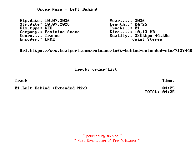 NFO for the release Oscar_Anzo_-_Left_Behind-(PS108)-SINGLE-WEB-2026-FMC by FMC