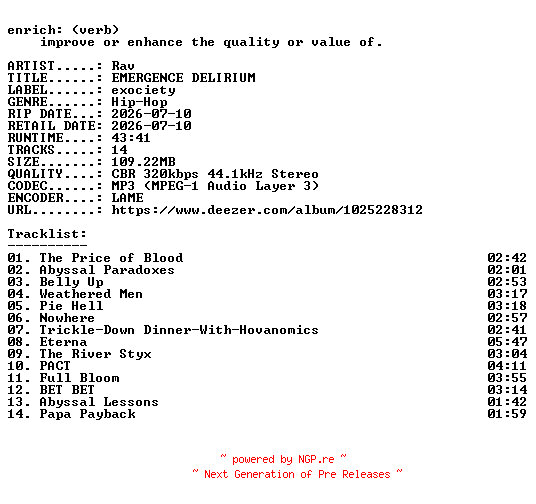 NFO for the release Rav-EMERGENCE_DELIRIUM-WEB-2026-ENRiCH by ENRiCH