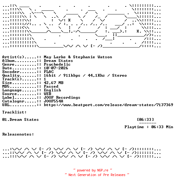 NFO for the release May_Larke_And_Stephanie_Watson-Dream_States-JOOF554A-SINGLE-16BIT-WEB-FLAC-2026-WAVED by WAVED