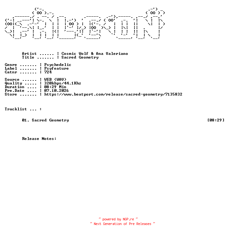 NFO for the release Cosmic_Wolf_And_Ana_Valeriano-Sacred_Geometry-(724)-SINGLE-WEB-2026-FALCON by FALCON