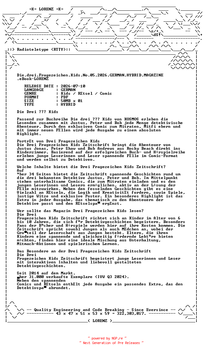 NFO for the release Die.drei.Fragezeichen.Kids.No.05.2026.GERMAN.HYBRID.MAGAZINE.eBook-LORENZ by LORENZ