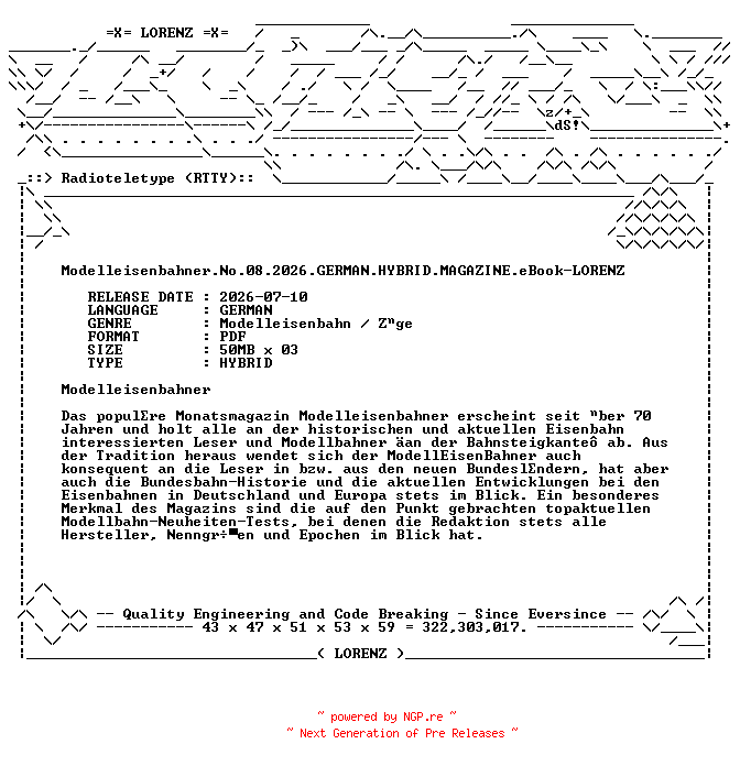 NFO for the release Modelleisenbahner.No.08.2026.GERMAN.HYBRID.MAGAZINE.eBook-LORENZ by LORENZ