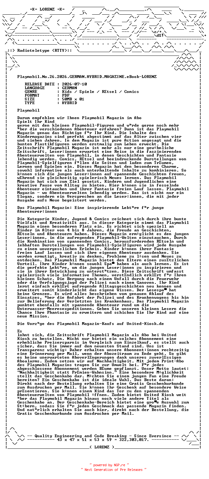 NFO for the release Playmobil.No.26.2026.GERMAN.HYBRID.MAGAZINE.eBook-LORENZ by LORENZ