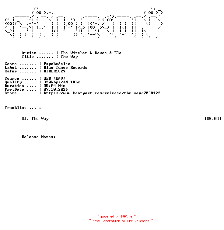 NFO for the release The_Witcher_And_Davee_And_Ela-The_Way-(BTRDR1629)-SINGLE-WEB-2026-FALCON by FALCON